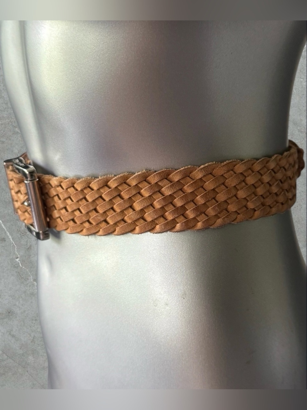 Michael Kors Braided Brown Leather Belt with Silver Buckle - Picture 5 of 15